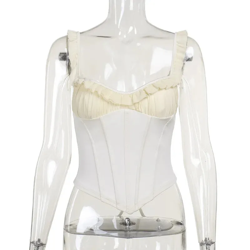 White Ruffle Stylish Strap Bustier Top