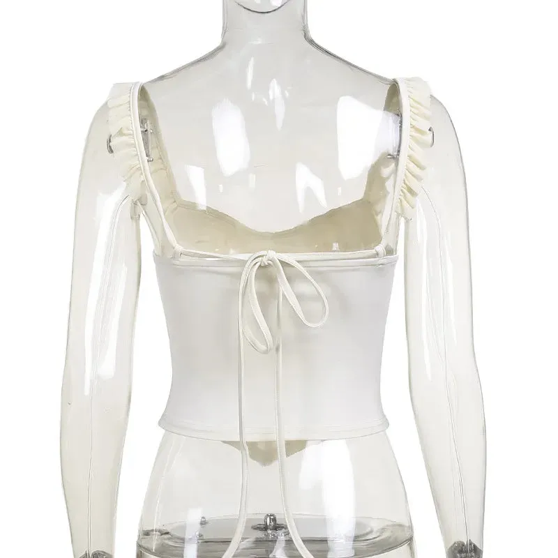 White Ruffle Stylish Strap Bustier Top