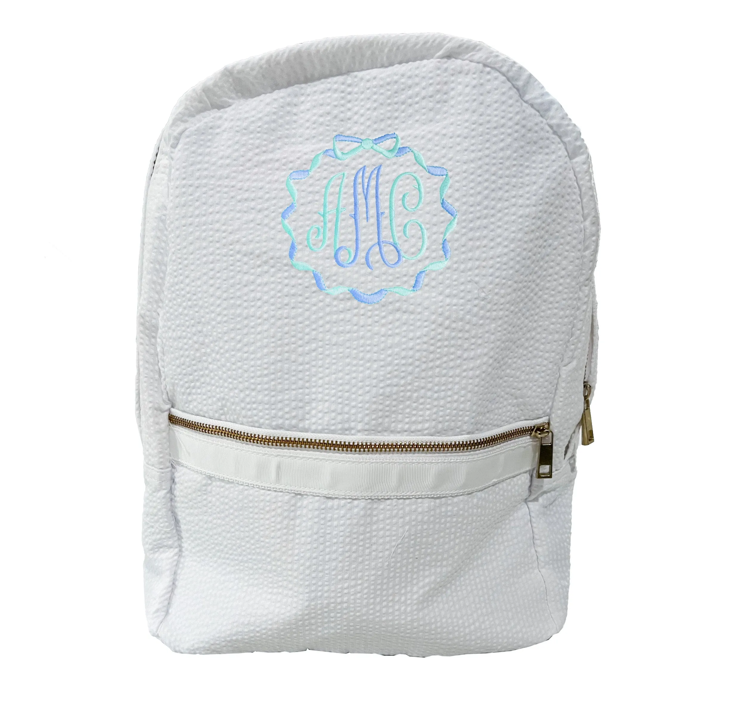 White Seersucker Backpack