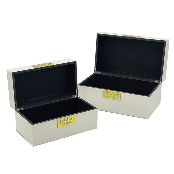 White W/Gold Clasp Jewelry Storage Box - Set of 2