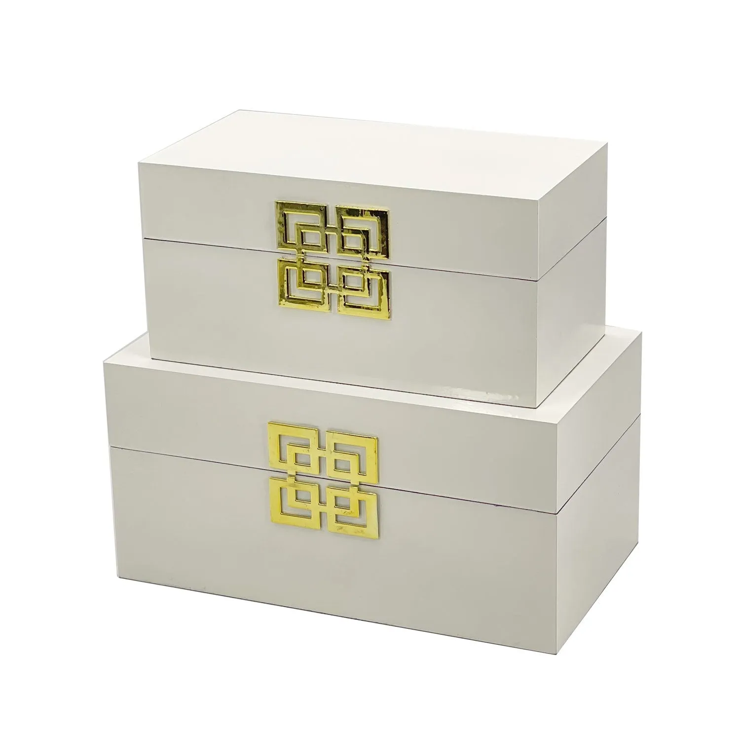 White W/Gold Clasp Jewelry Storage Box - Set of 2