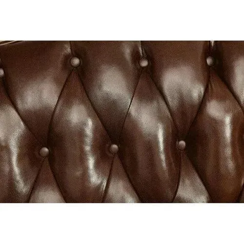 Wide Tufted Leatherette Arm Sofa (Dark Brown)