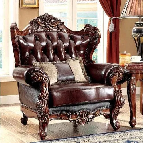 Wide Tufted Leatherette Arm Sofa (Dark Brown)