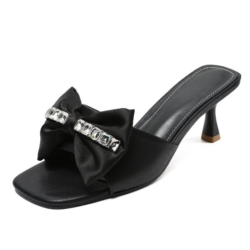 Women Leather Stylish Bowknot Heel Sandals