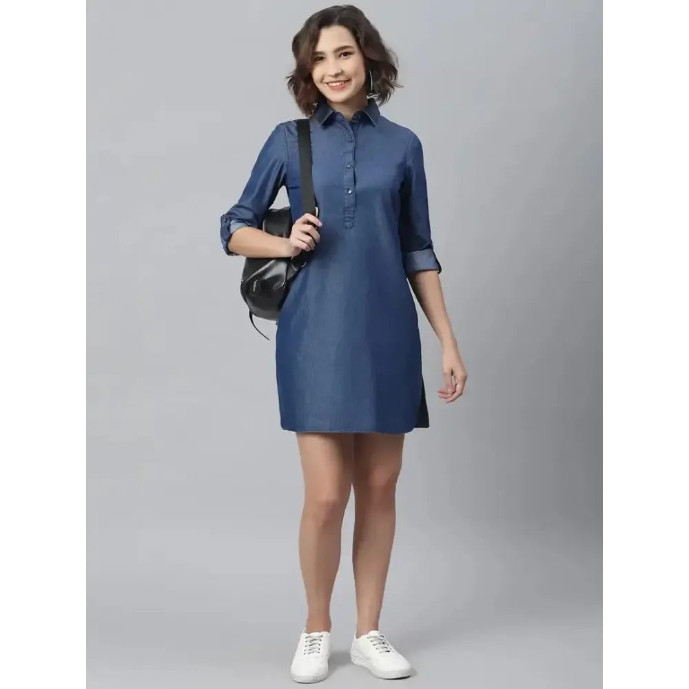 Women Stylish Denim Shirt Dress