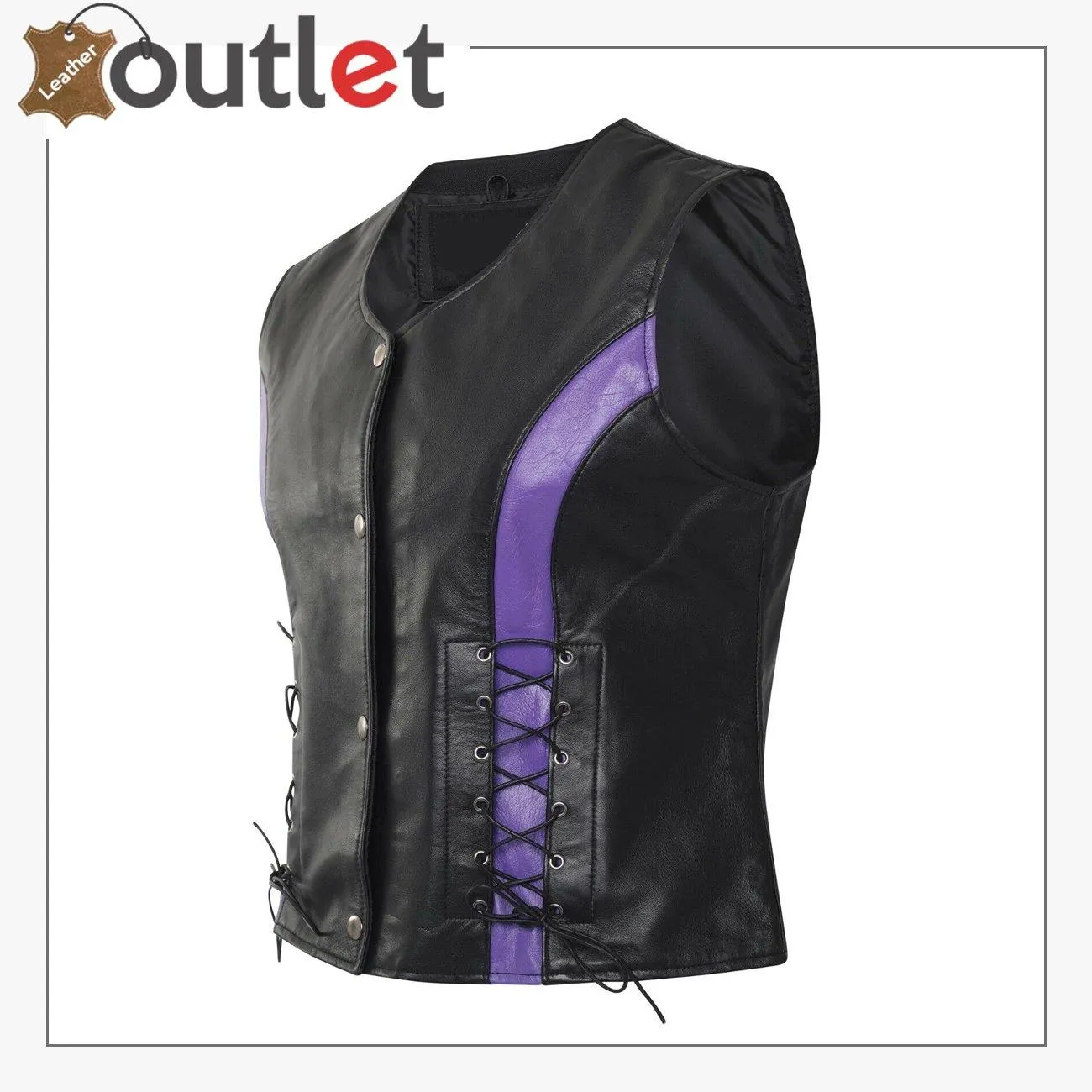 Womens Lambskin Handmade Classical Real Leather Biker Vest