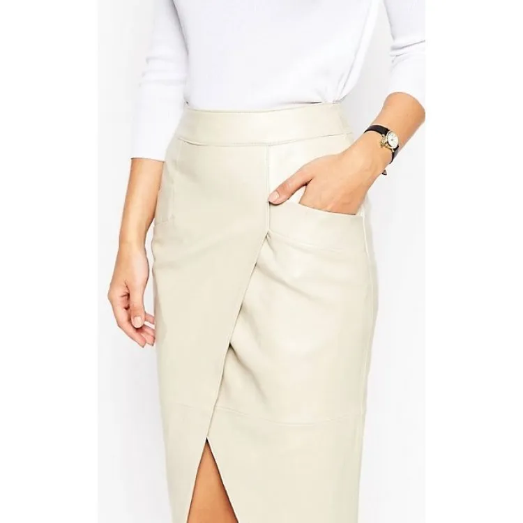 Womens Stylish Slimfit Genuine White Leather Partywear Skirt