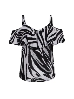 Zebra-Print Ruffled Cold-Shoulder Top - 7th Avenue