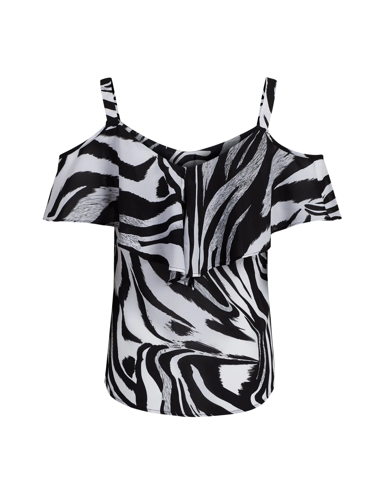 Zebra-Print Ruffled Cold-Shoulder Top - 7th Avenue